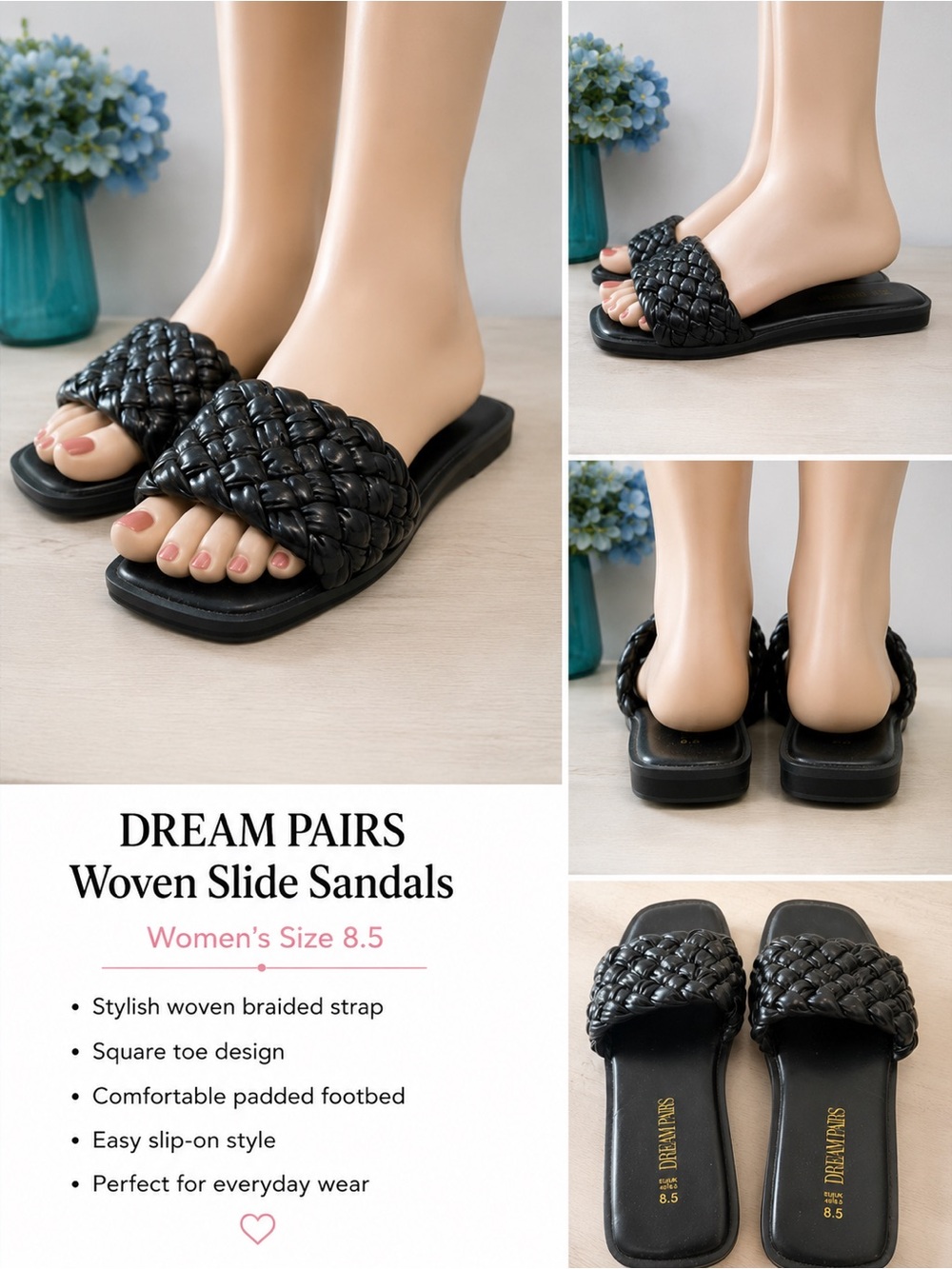 Dream Pairs Black Woven Slide Sandals